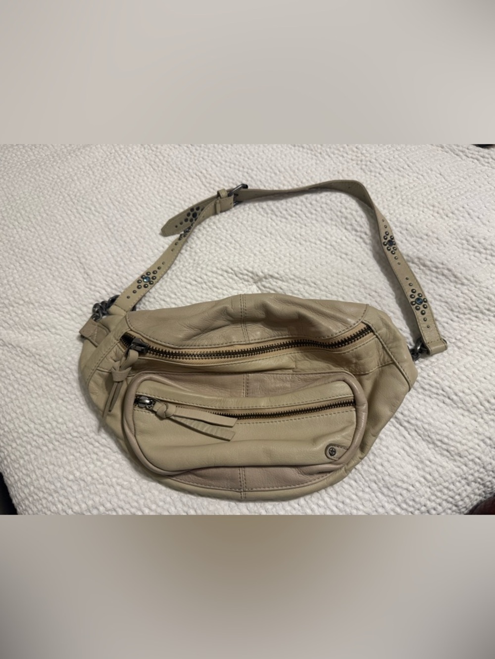 Free People Beige Leather Crossbody Belt Bag